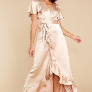 Wrapped Champagne Gold Maxi Bridesmaid Dress